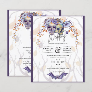 Papier Crâne gothique Faire-part de mariage violet orange