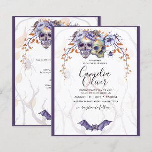 Papier Crâne gothique Faire-part de mariage violet orange
