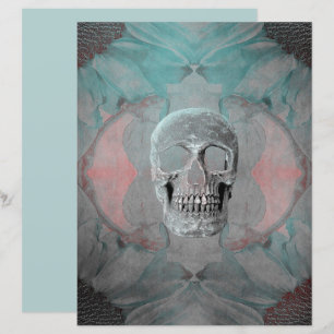 Papier Crâne Gothique Floral Turquoise Gris rose Vintage 