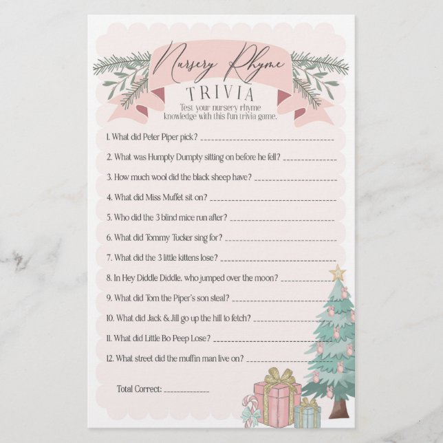 Papier crasse rose pépinière rime rime trivia jeu bébé (Devant)