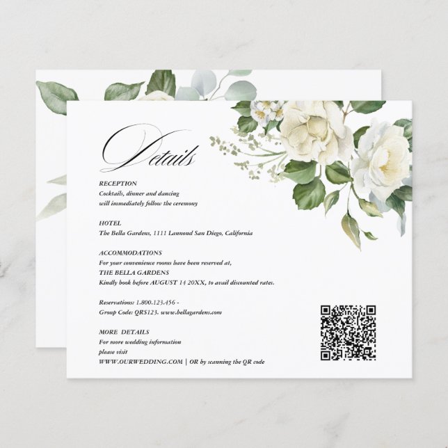 Papier Creamy Floral Eucalyptus QR code Details Wedding (Devant / Derrière)