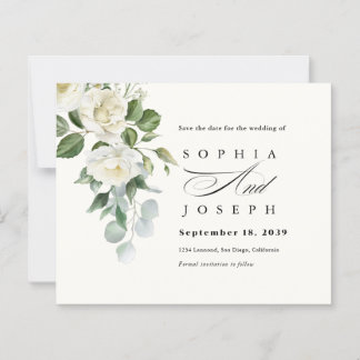 Papier Creamy Floral Eucalyptus Wedding Save the date