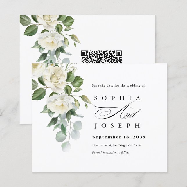 Papier Creamy Floral Eucalyptus Wedding Save the date (Devant / Derrière)