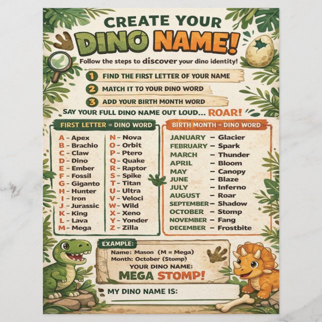 Papier Créez Votre Jeu de Fête de Dinosaures avec Votre N (Devant)