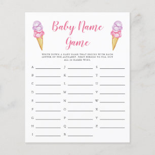 Papier Crème de glace rose Nom de bébé Douche Jeu