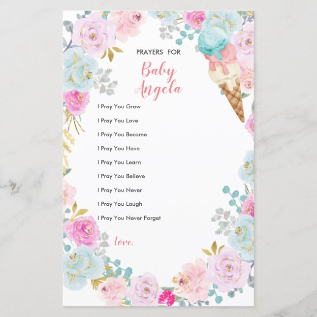 Papier Crème glacée pastel Prières florales pour bébé (Devant)
