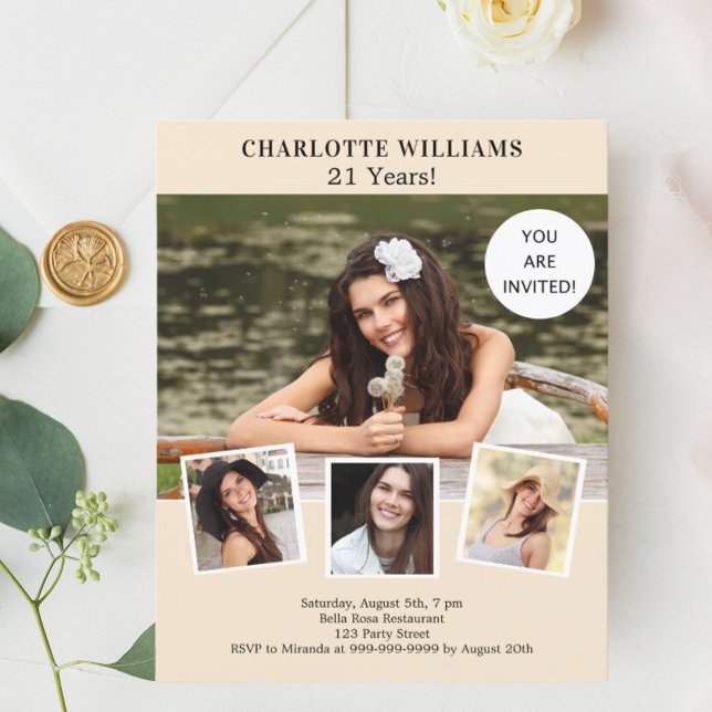 Papier Crème ivoire collage photo invitation anniversaire (Créateur téléchargé)