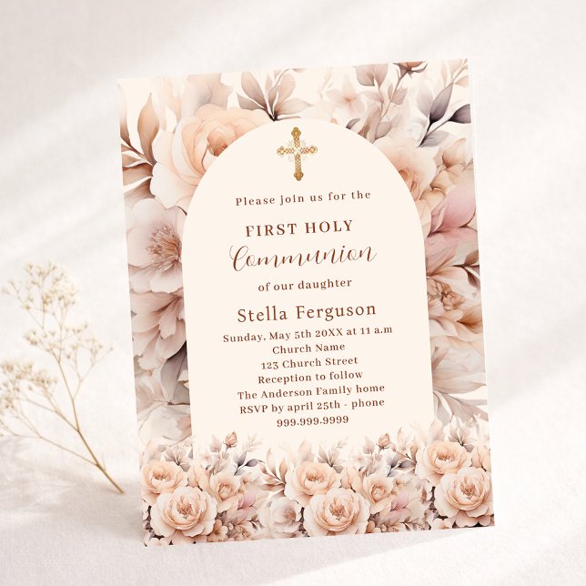 Papier Crème pêche rose arche première communion invitati (Créateur téléchargé)