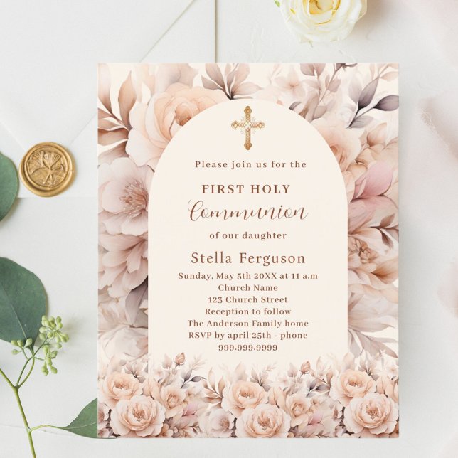 Papier Crème pêche rose arche première communion invitati (Créateur téléchargé)