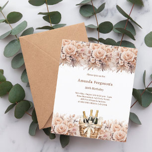 Papier Crème rose florales boho invitation anniversaire