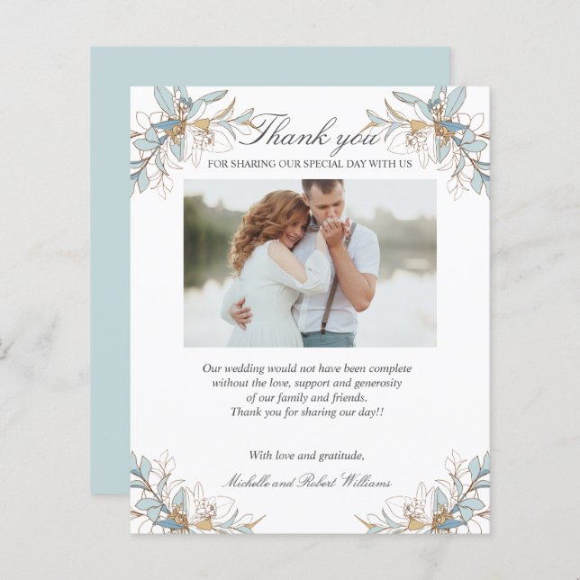 Papier Crest Gold et bleu Mariage photo MERCI (Devant / Derrière)