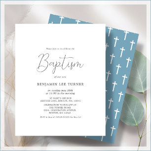 Papier Croix bleue Dusty Invitation budgétaire du baptê