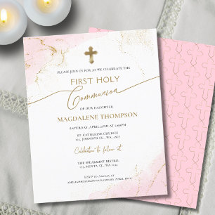 Papier Croix d'or rose budget Première communion sainte f