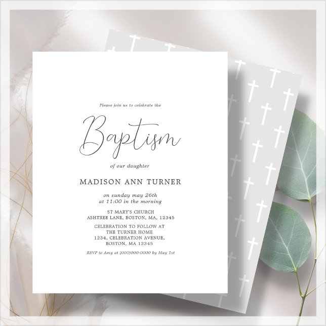 Papier Croix grise | Invitation budgétaire du baptême (Créateur téléchargé)
