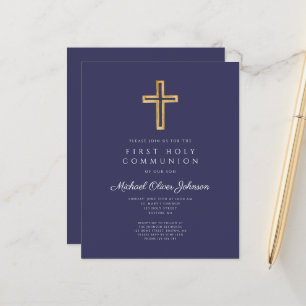 Papier Croix religieuse bleue budget Garçon Première Comm