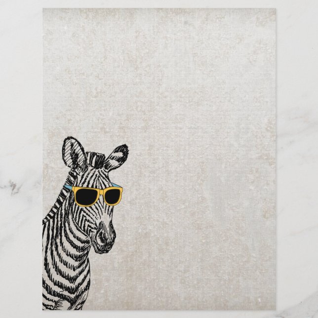 Papier Croquis de zèbre cool mignon et drôle avec lunette (Devant)