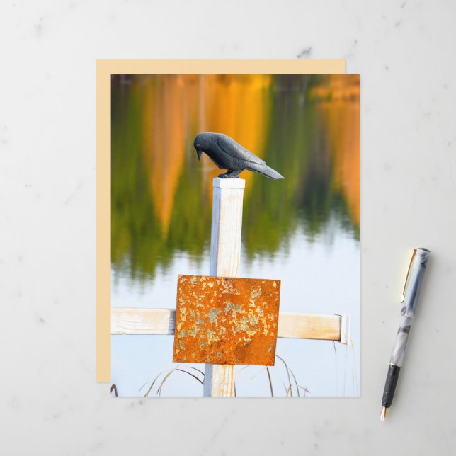 Papier Crow Gothique Automne Orange Découpage (Devant/Arrière en situation)