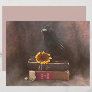 Papier Crow Vintage gothique vieux livres Sunflower Art