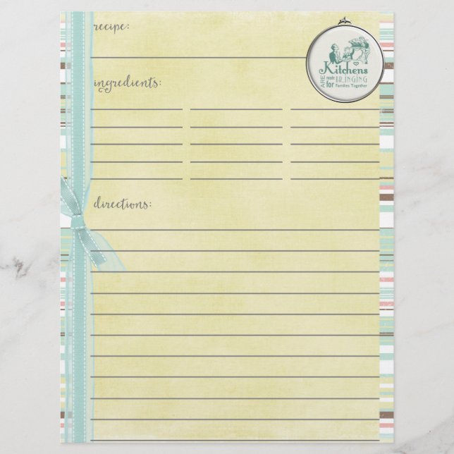 Papier Cuisines Pour Recettes Recto Double Côté Insertion (Devant)