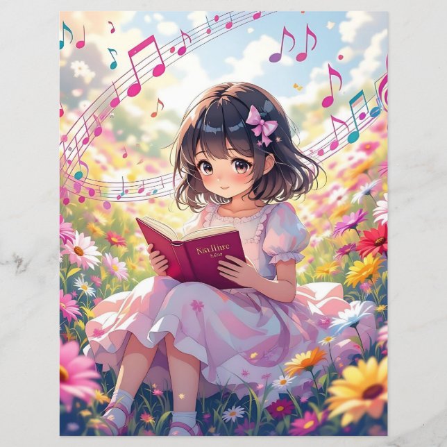 Papier Cute Anime Girl Lire un livre (Devant)