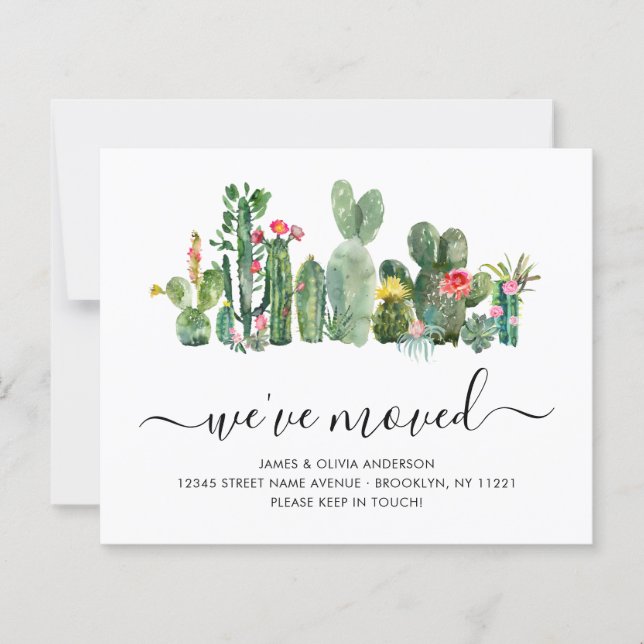 Papier Cute Aquarelle Cactus Nous avons déménagé Nouveau  (Devant)