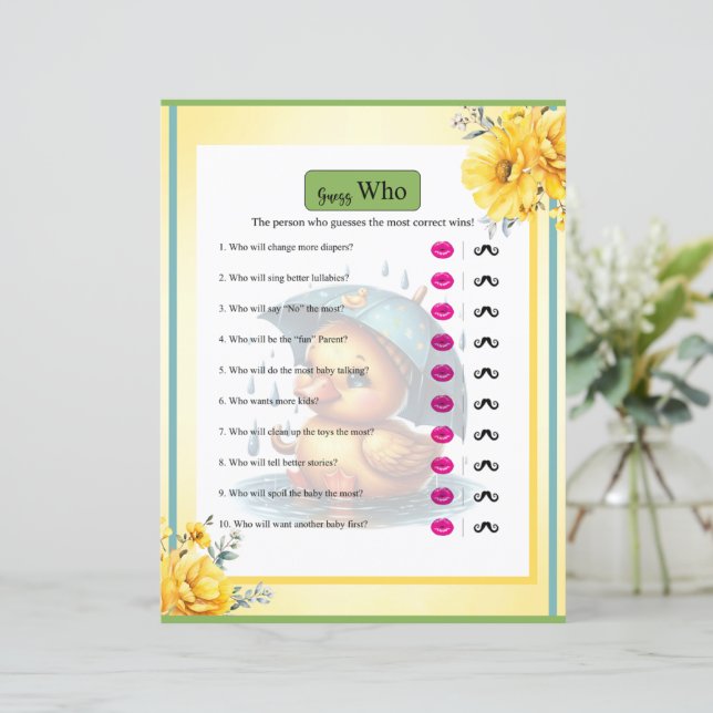 Papier Cute Baby shower Canard En Caoutchouc Devinez Qui  (Debout devant)