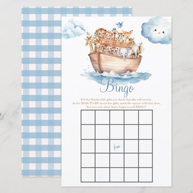 Papier Cute Boy Noah's Ark Baby shower Cloud Bingo Jeux (Devant / Derrière)