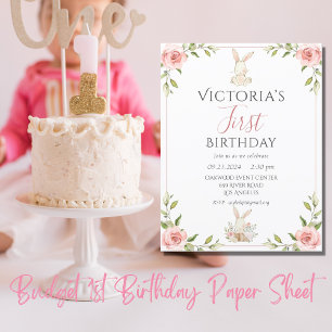 Papier Cute Bunny 1er Anniversaire Invitation Budget
