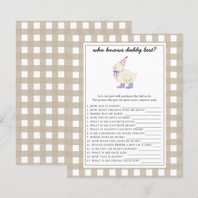 Papier Cute canard - Qui connaît papa meilleur jeu (Devant / Derrière)