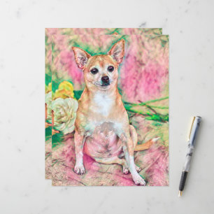 Papier Cute Chihuahua Art rose vert Portrait de chien