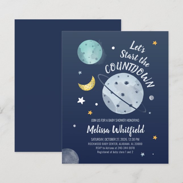 Papier Cute Espace Extérieur Moderne Baby shower Invitati (Devant / Derrière)