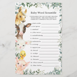 Papier Cute Farm Animaux Verdure Bébé Mot Scramble Jeu