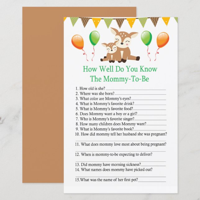 Papier Cute fawn Comme vous connaissez bien le jeu de bab (Devant / Derrière)