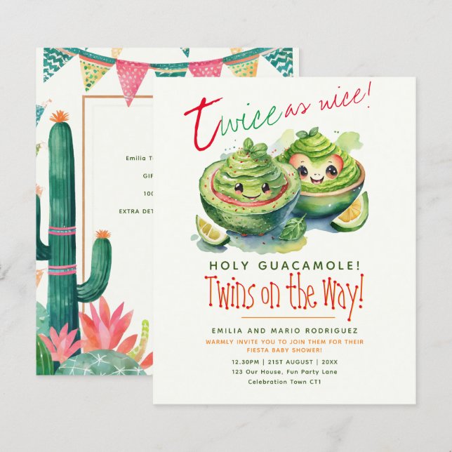 Papier Cute Fiesta Avocado Baby shower Guac TWINS BUDGET (Devant / Derrière)