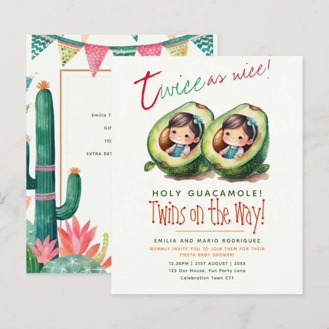Papier Cute Fiesta Avocado TWIN GIRLS Baby shower BUDGET (Devant / Derrière)