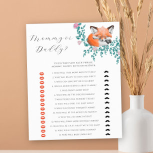Papier Cute fox - maman ou papa jeu de baby shower