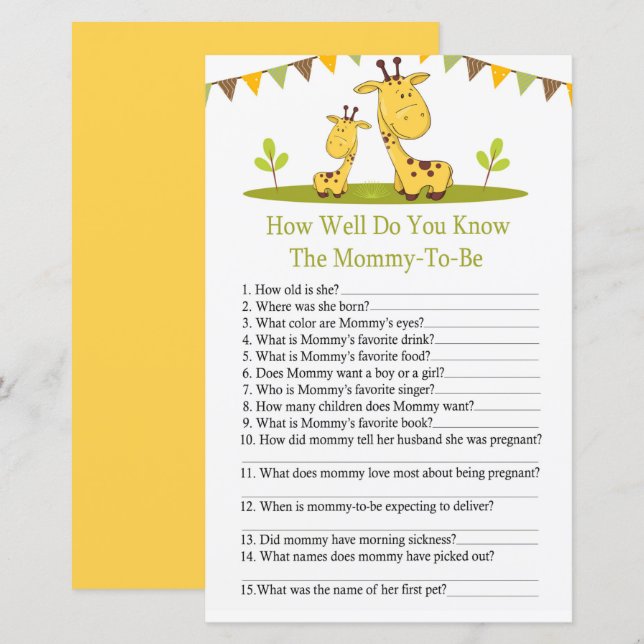 Papier Cute girafe Comme tu connais bien le jeu du baby s (Devant / Derrière)