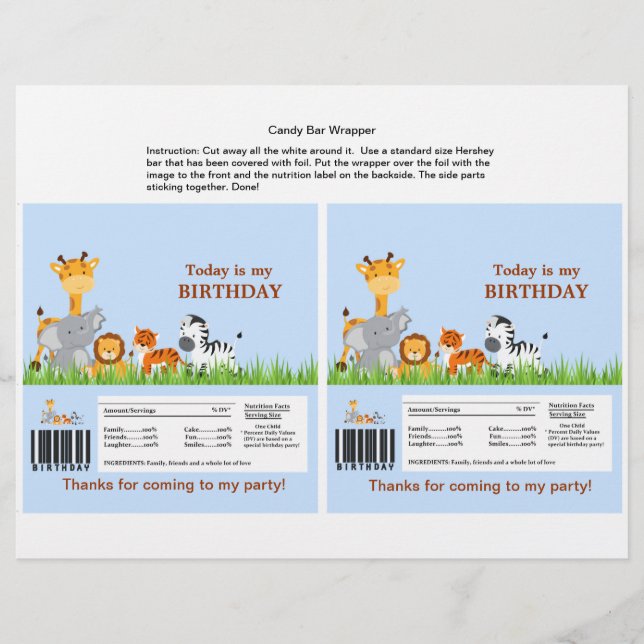 Papier Cute Jungle Animaux Garçon Barre de Bonbons Wrappe (Devant)