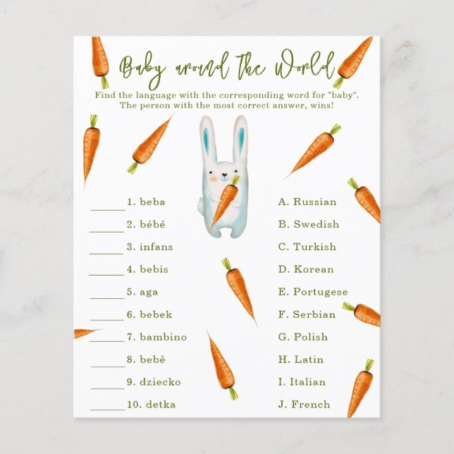 Papier Cute lapin - Bébé autour du monde jeu (Devant)