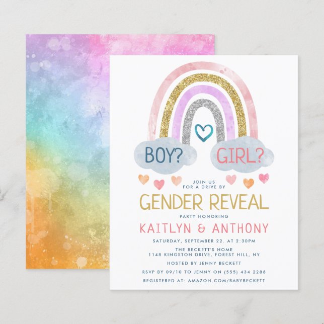 Papier Cute Little Rainbow Genre Reveale Party Invitation (Devant / Derrière)