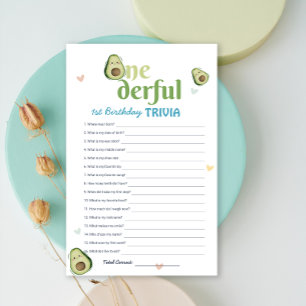 Papier Cute Onedering Avocado 1er anniversaire Trivia Jeu