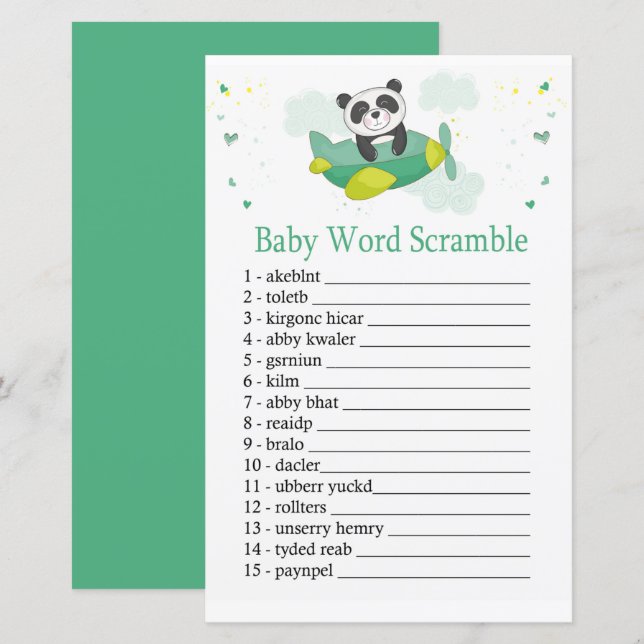 Papier Cute panda Baby mot scramble jeu (Devant / Derrière)