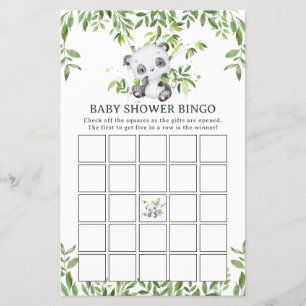 Papier Cute Panda Bear Baby shower de verdure Bingo Jeu