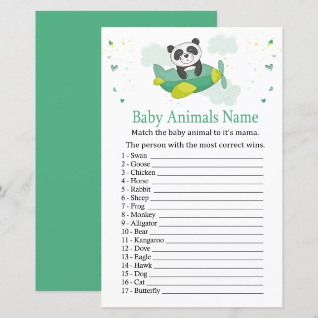 Papier Cute panda Bébé Animaux Nom Jeu (Devant / Derrière)