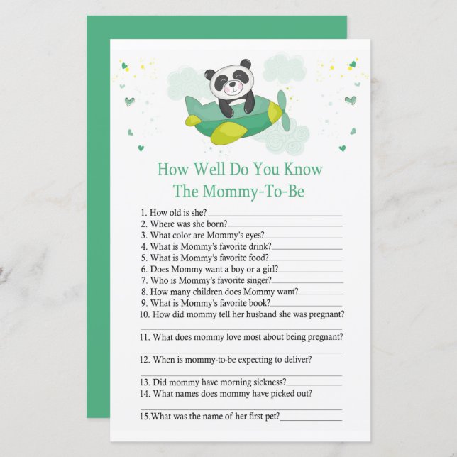 Papier Cute panda Comme vous connaissez bien le jeu de ba (Devant / Derrière)