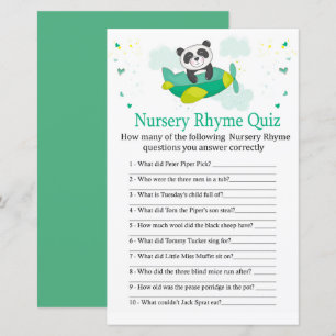 Papier Cute panda Nursery Rhyme Quiz jeu de baby shower