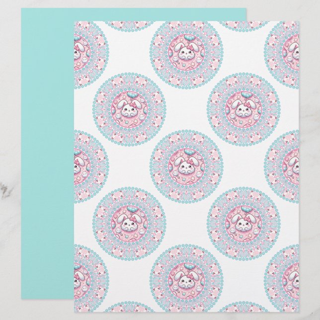 Papier Cute Pastel Candy Kawaii Bunny Polka Dot Mandala (Devant / Derrière)