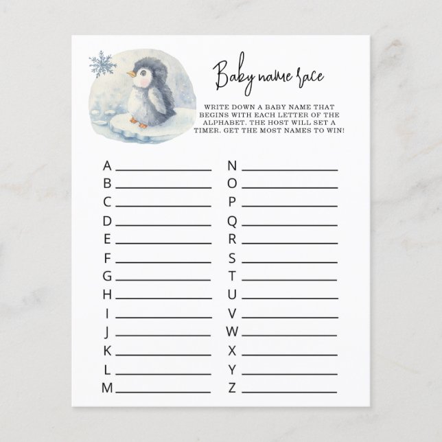 Papier Cute Penguin - Baby name race jeu (Devant)