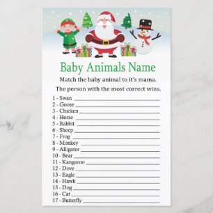 Papier Cute Père Noël Baby Animaux Nom baby shower de jeu