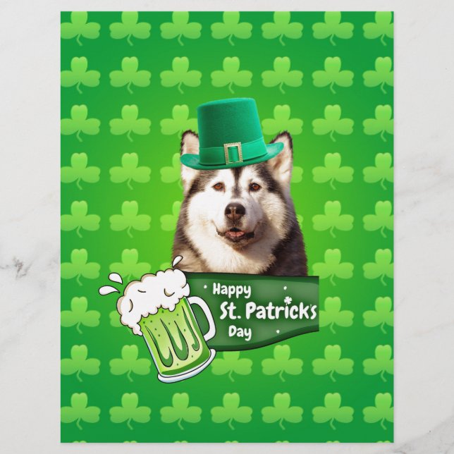 Papier Cute Siberian Husky Chien Casquette St. Patrick's  (Devant)